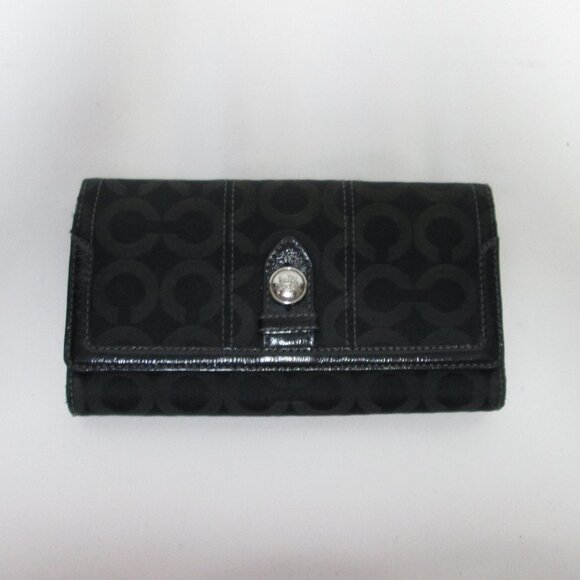 Coach Canvas Leather Logo clutch wallet black organizer - Picture 1 of 9